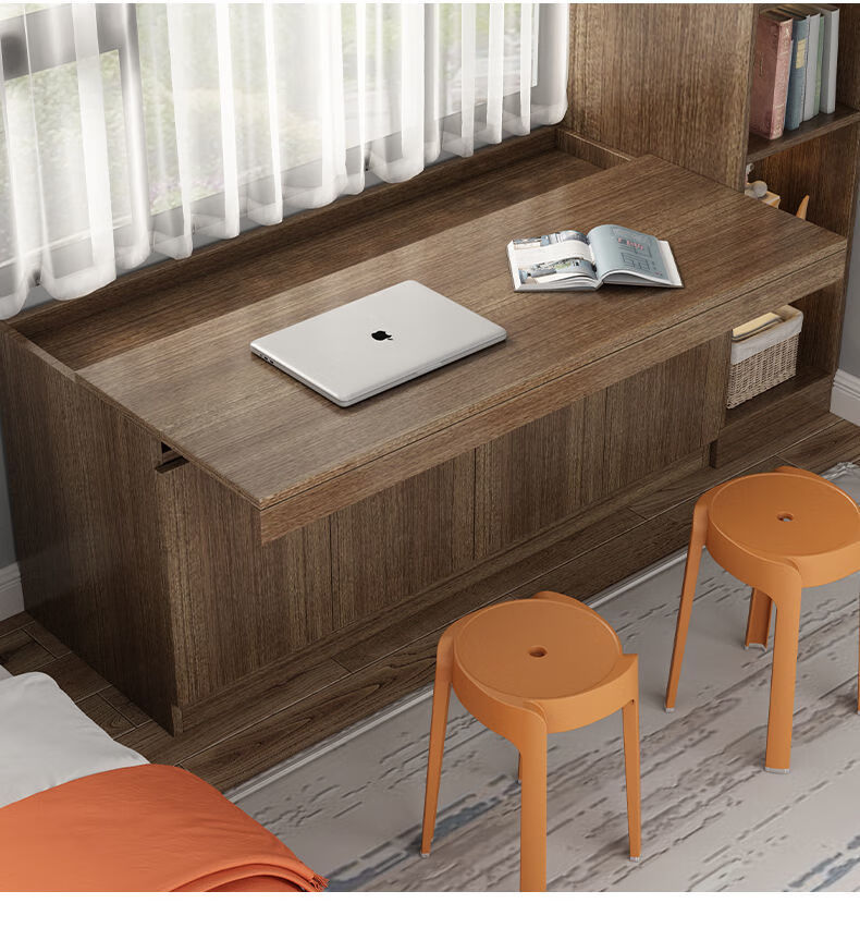 飘窗储物柜收纳矮柜抽拉式台面窗台改造柜伸缩书桌书柜一体可定制 长