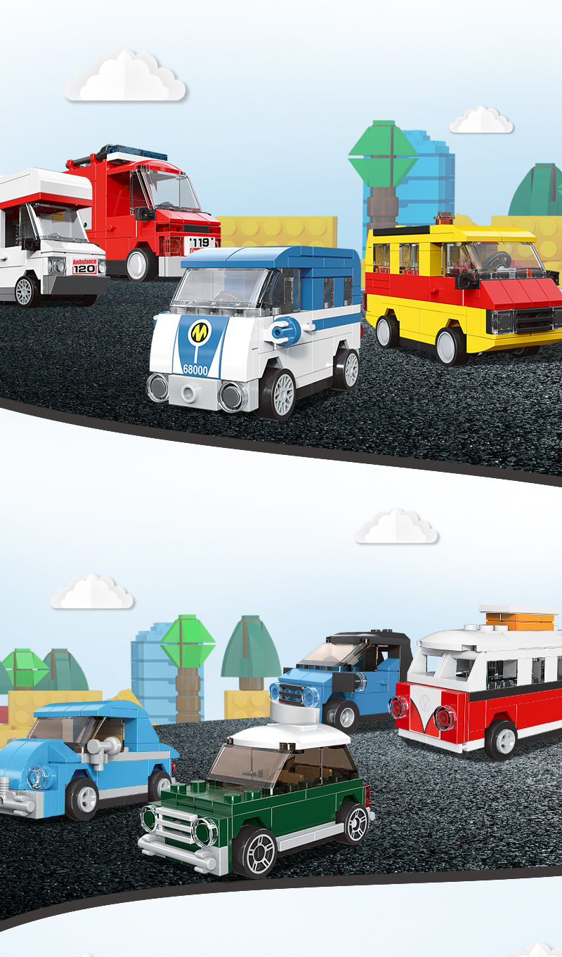 兼容积木玩具儿童力拼装回力汽车拼图男孩小颗粒拼插模型救护车122
