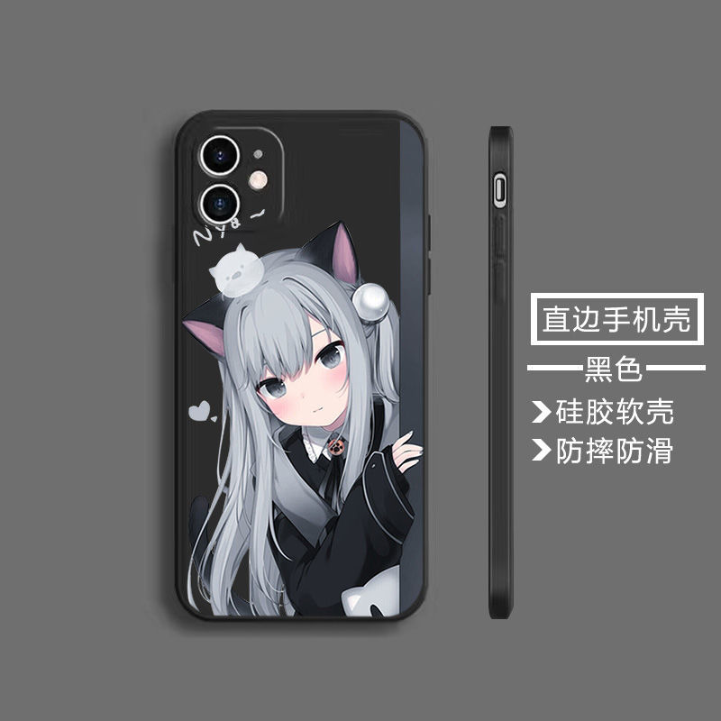 猫羽雫猫娘苹果13复古直边手机壳67/8plus/11pro软xsmax/iphone12 m