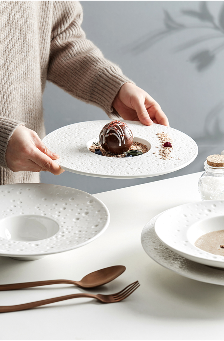 西餐厅餐具 西餐汤盘 白色特色创意酒店餐具草帽盘西餐意面餐盘汤盘