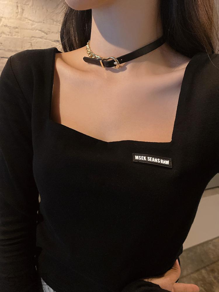 兮小狸2022年choker颈链锁骨链黑色皮绳项圈性感项链女夏小众设计感