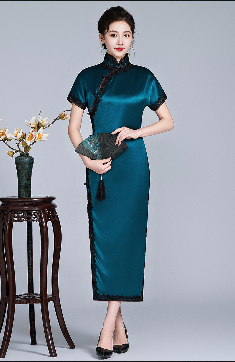 女全开襟纯色旗袍年轻款新款民国风短袖夏季改良版宽松连衣裙 孔雀绿