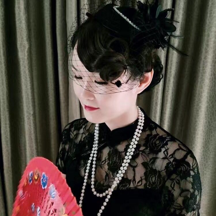 bifity 新品 小礼帽女头饰名媛旗袍民国珍珠帽子配饰面纱晚礼服发饰