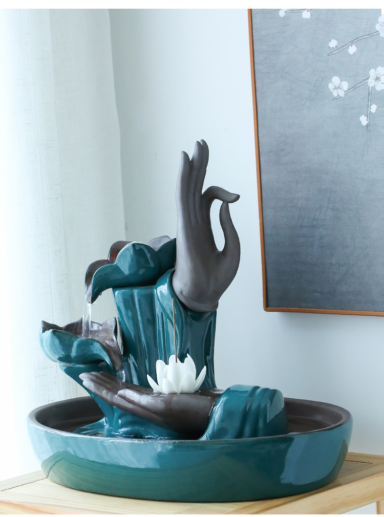 摆件佛手流水摆件聚福客厅喷泉转运球办公室桌面创意开业礼品佛手莲心