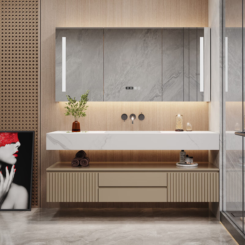 卫浴 科勒kohler轻奢实木岩板浴室柜现代简约智能洗脸洗手盆柜组合