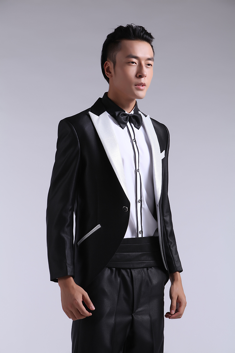富贵鸟歌手主持人男士礼服银灰黑色燕尾服西装套装舞台大合唱演出指挥