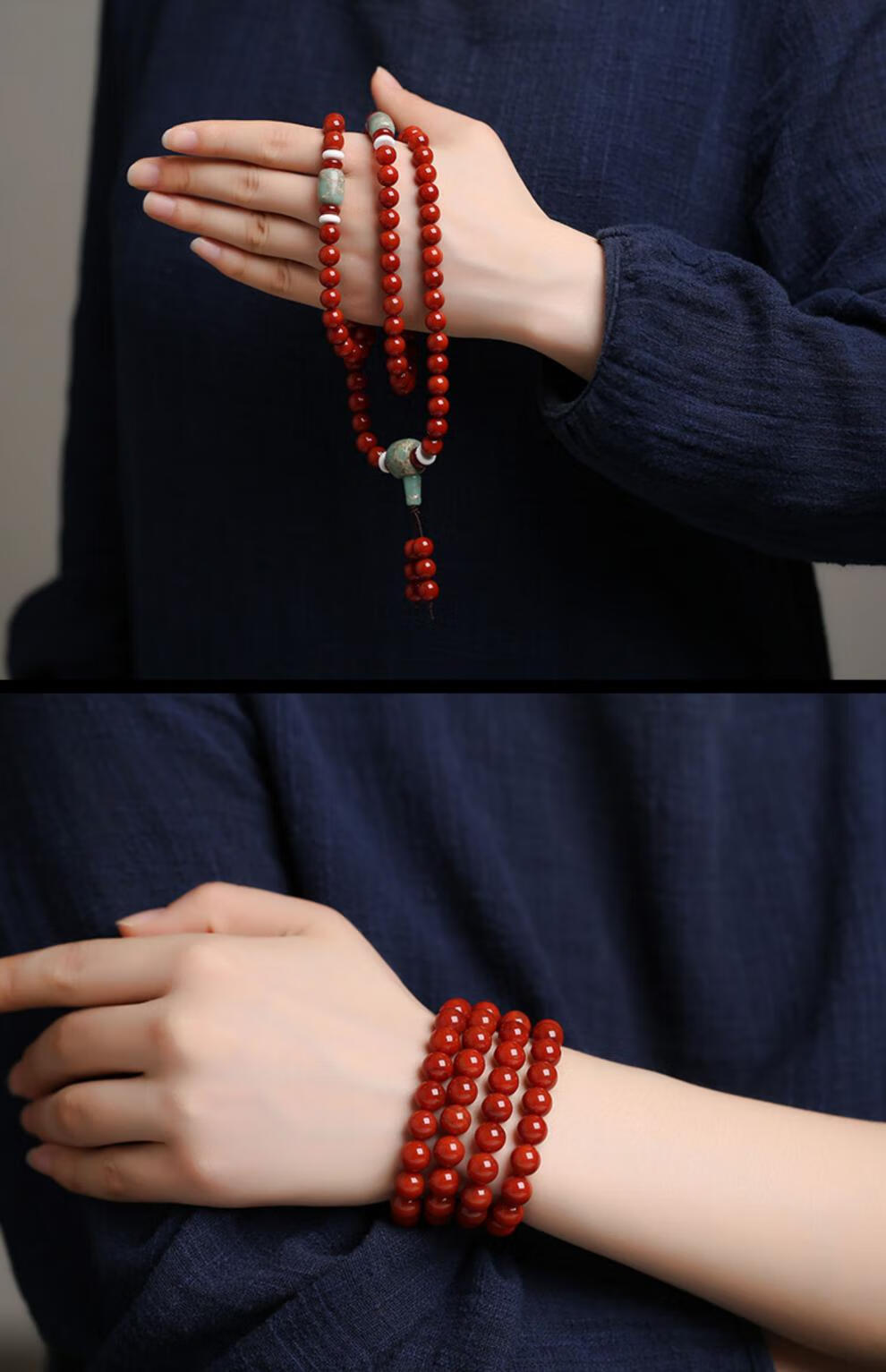 南红手串108颗玛瑙佛珠保山情侣手链男女友柿子红七夕情人节礼物 8mm