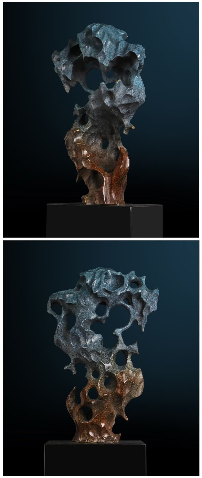 乾恋轻奢高端纯铜摆件太湖石艺术品新中式轻奢装饰品酒店茶室文房赏石