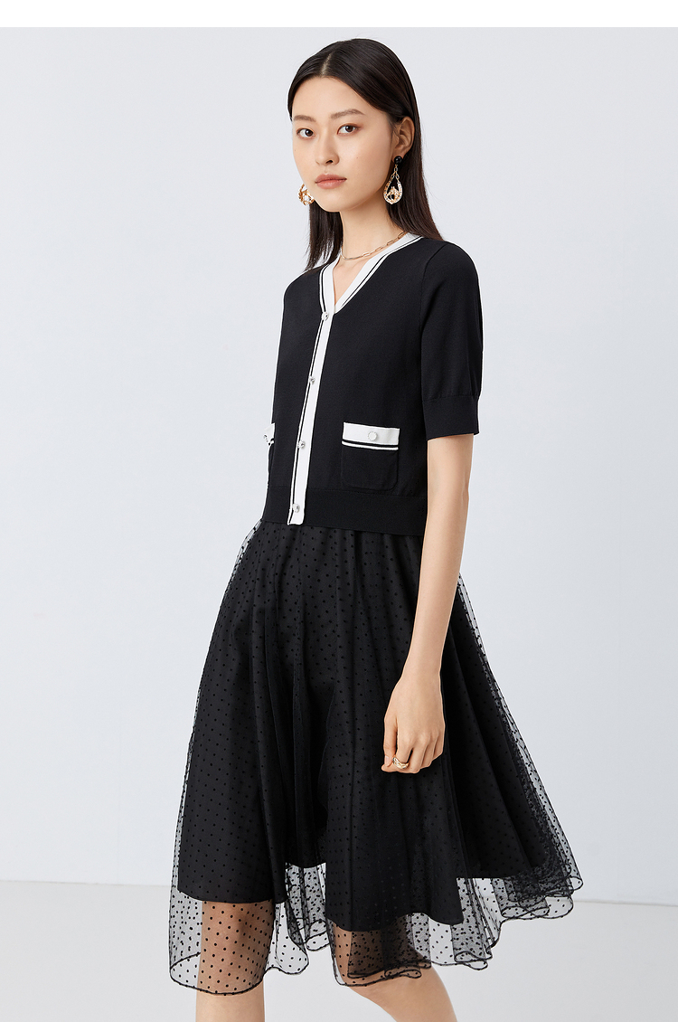 yiner音儿女装2021春季新款网纱波点拼接连衣裙 浅绿 38【图片 价格