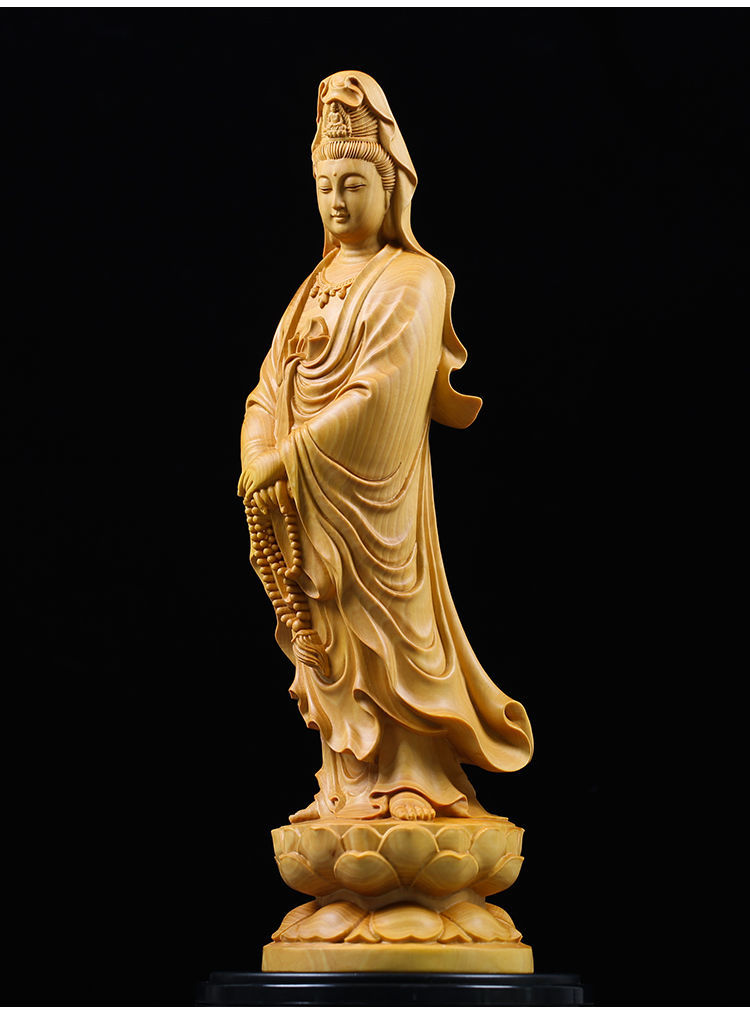 黄杨木雕家居客厅实木雕刻手工艺品观音菩萨供奉风水佛像摆件黄杨木高