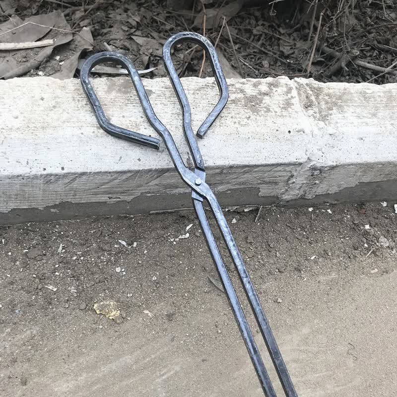 家用烧火工具锻打火钳加厚火夹子煤炉子炉子扁头方头火剪锻打59厘米