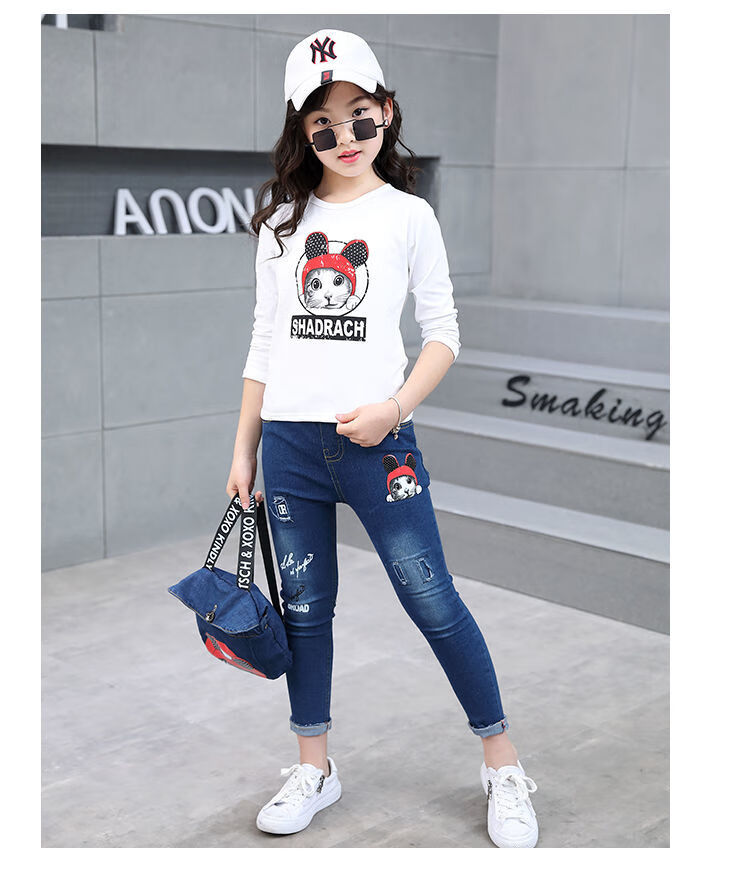 女童秋装套装4-13岁小女孩春秋牛仔两件套学生中大童时尚衣服洋气