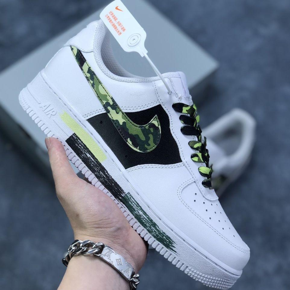 纯原af1空军一号权志龙联名王者迷彩涂拼接灰熊男女学生运动休闲米