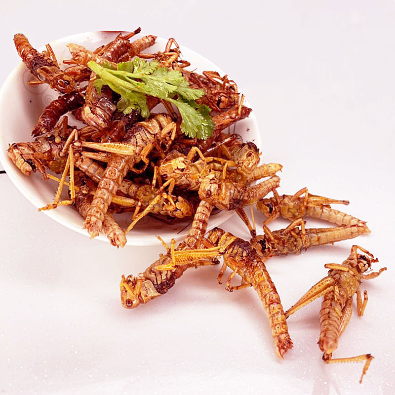 蚂蚱油炸新鲜即食烧烤香辣麻辣椒盐零食养殖虫子美食孜然烧烤味道即食