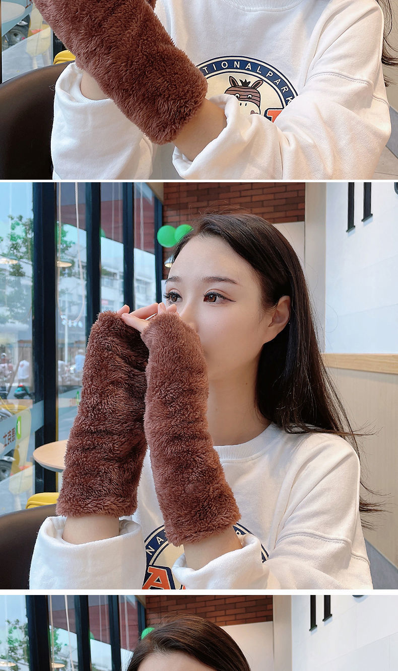 夕薇美防寒手袜手套女冬天学生可爱女士露指韩版冬季加厚保暖打字手臂