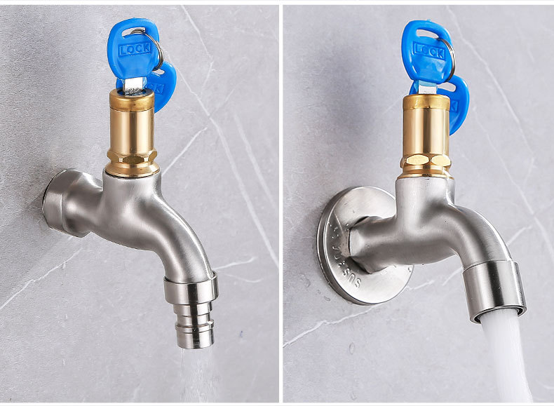 hooray 带锁的水龙头钥匙黄铜户外304不锈钢家用洗衣机室外防偷水防盗