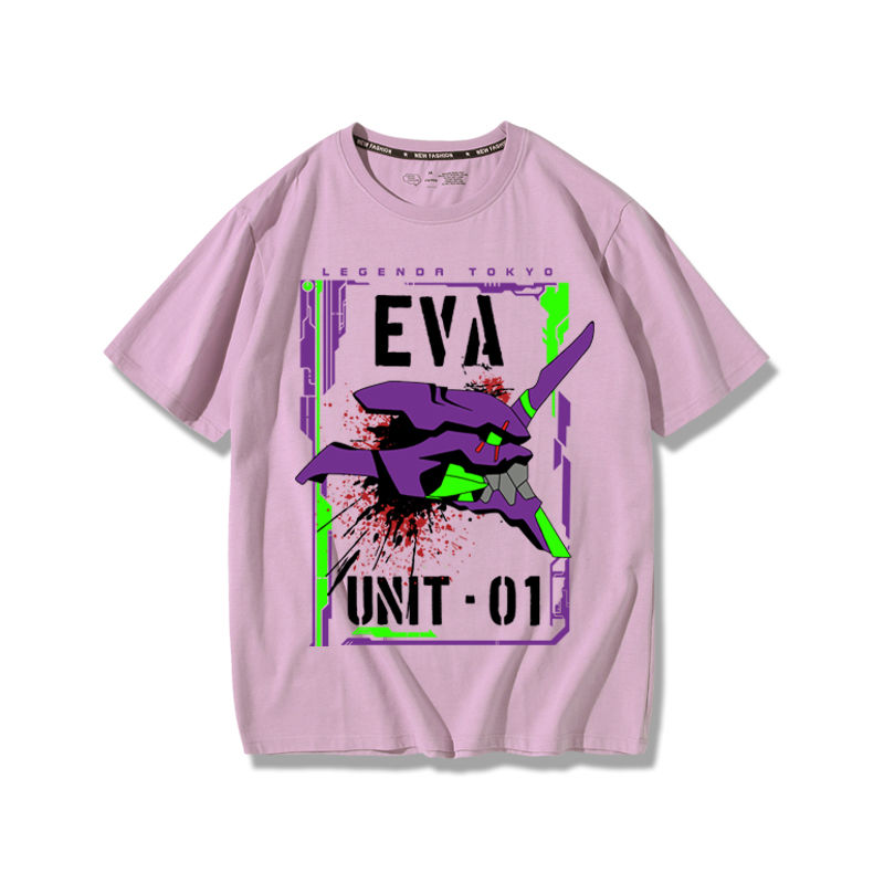 机二号机动漫周边联名复古新世纪福音战士短袖男2021eva02新t雾霾蓝s