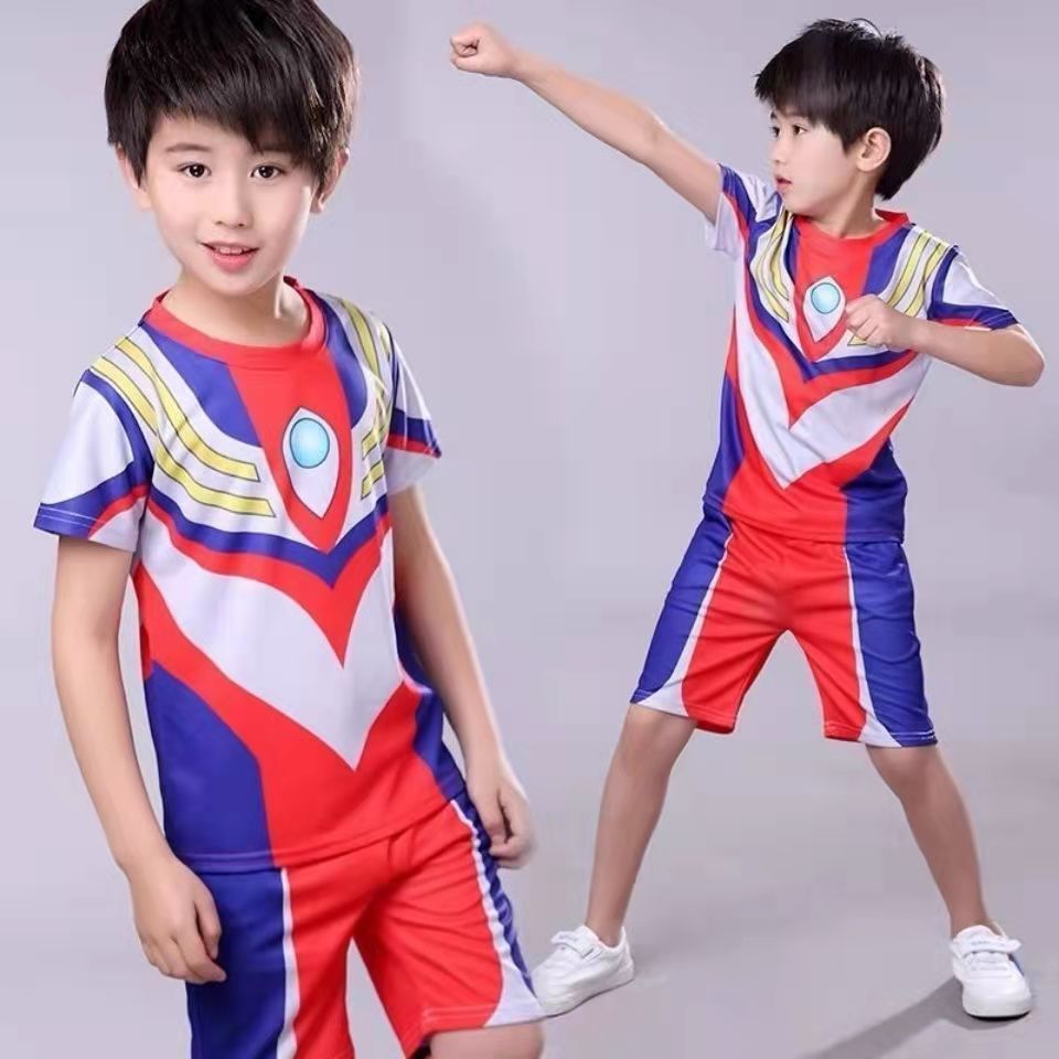奥特曼衣服男童夏装套装中小童赛罗迪迦小男孩夏季速干短袖两件套赛罗