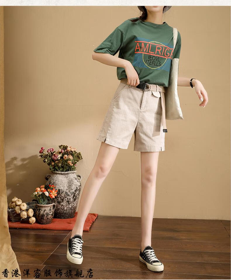 洋客香港轻奢品牌女装高端工装五分裤女短裤薄款夏季高腰休闲裤子宽松
