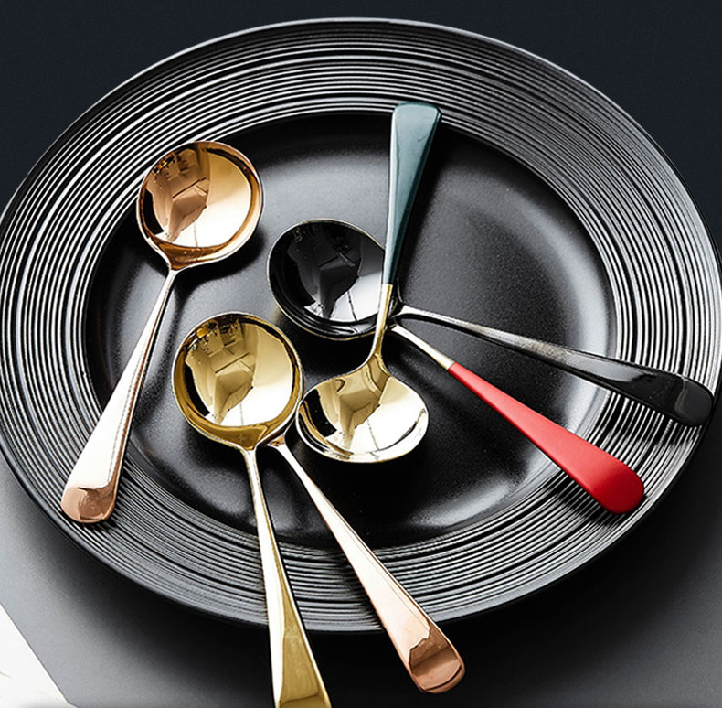 勺子家用304不锈钢儿童吃饭调羹创意可爱高 四色混装(颜色备注联系