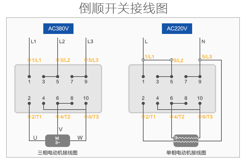 德力西hy2-30倒顺开关三相 单相电机 和面机正反转开关220 380v通用