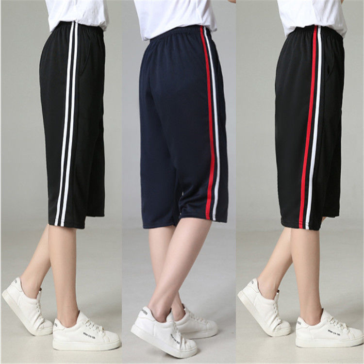 夏薄款校服裤子那女学生七分裤校裤中小学生两道杠宽松校服短裤纯藏