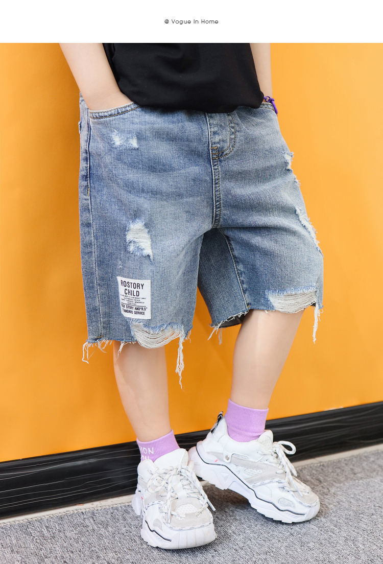 男童短裤外穿男大童裤子儿童裤子男夏天破洞牛仔裤薄款五分裤中大童