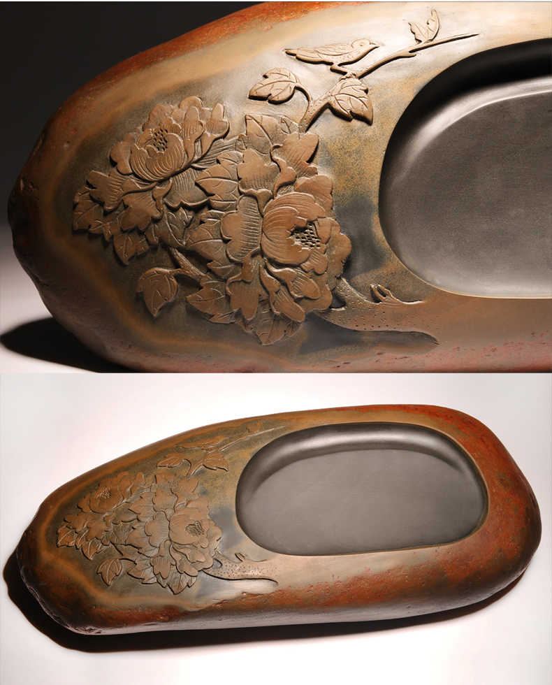 设计手工雕刻济源坑金晕天然原石孤品砚摆件收藏送礼老坑文房四宝砚台