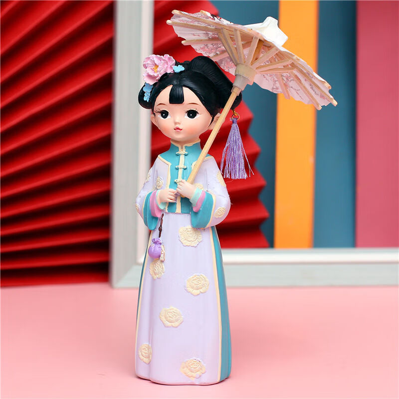 故宫俏人偶娃娃古代中国风小礼物北京纪念品手工绢人玩偶摆件灯下看书