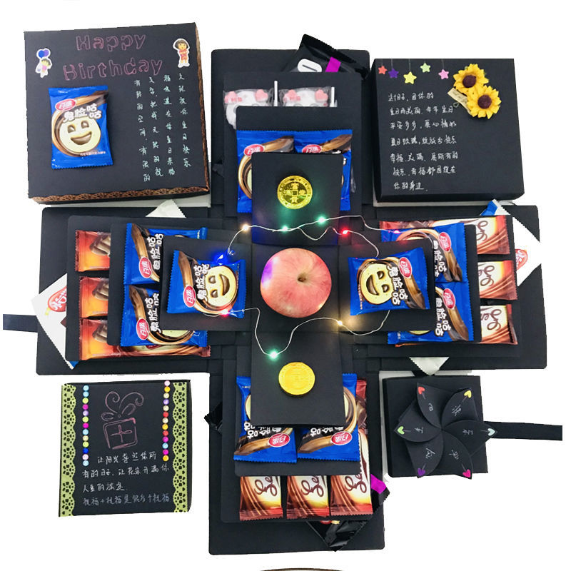 套娃礼品盒 儿童生日礼物女生爆炸礼盒多层抽钱五层套娃盒子 五层蓝色