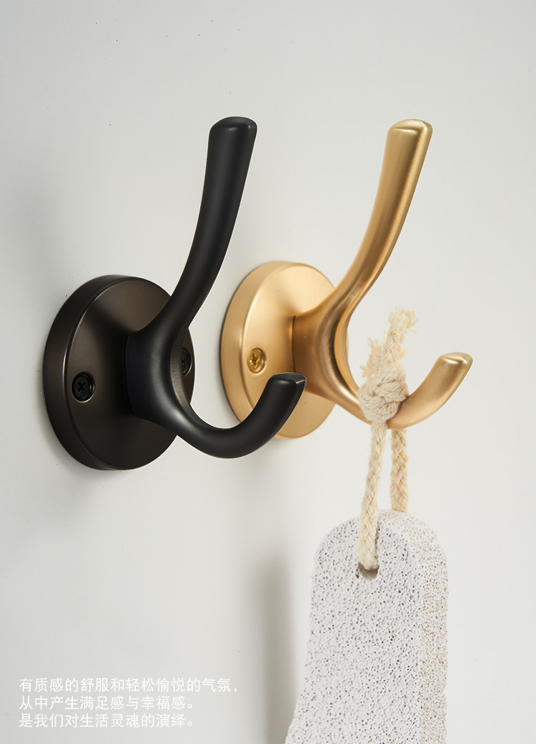 北欧简约挂钩铜色单个挂衣钩衣帽钩单钩墙壁排钩壁挂合金衣钩拉手诺德