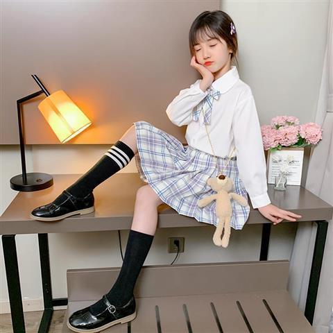 女童新款夏装儿童jk网红短裙两件套装中大童百褶裙学院风洋气 jk白短