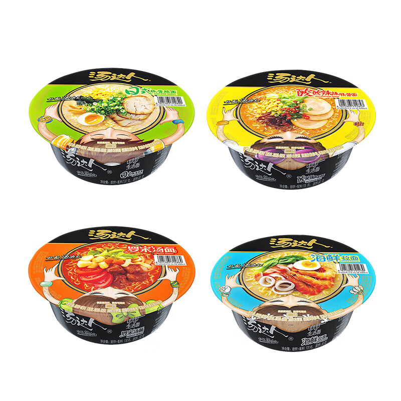 统一汤达人方便面12碗整箱装日式豚骨拉面韩式罗宋汤酸辣速食泡面12碗