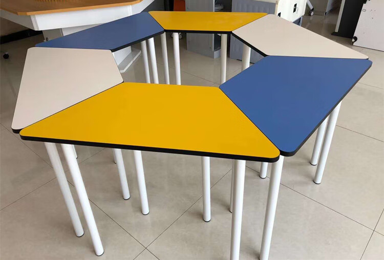 六边形桌六边形团体辅导课桌椅梯形拼接彩色组合桌阅览桌活动培训创意