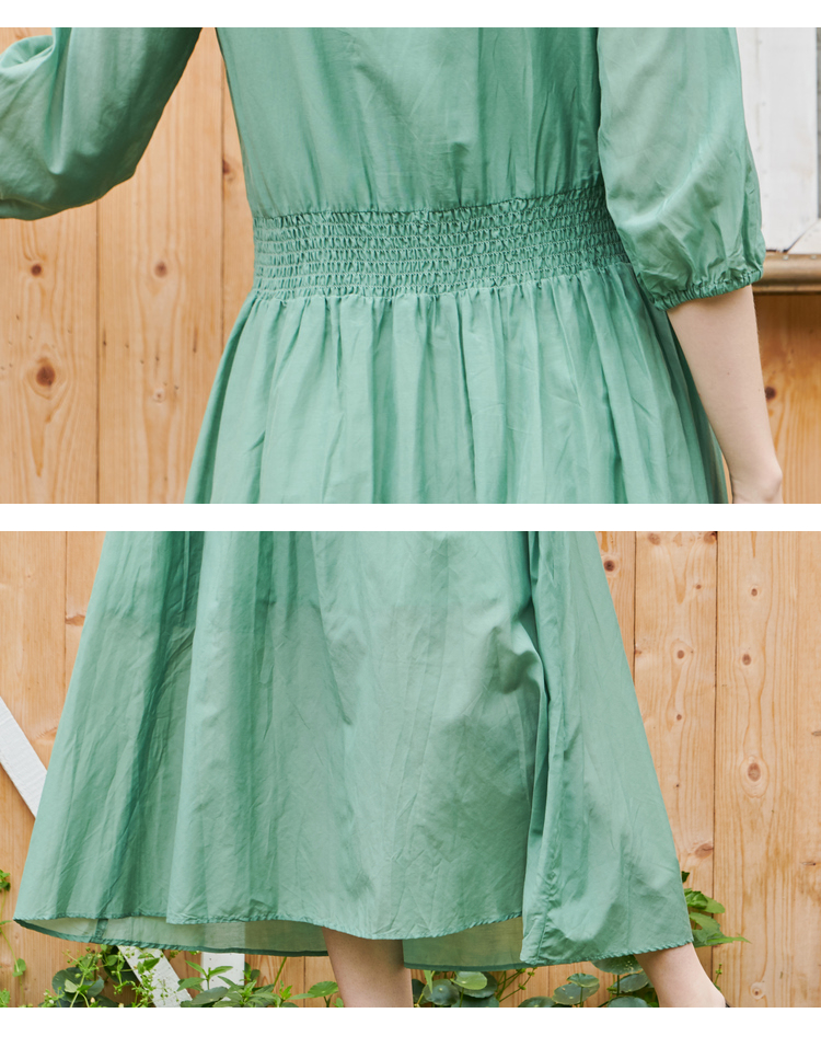 犁人坊丝棉连衣裙女2021年新款田园复古收腰显瘦中袖夏季长款裙子43