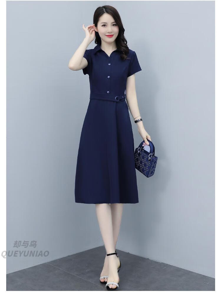 芊芊服饰女装店时尚减龄夏女装 气质修身显瘦 有口袋 色连衣裙 藏蓝色