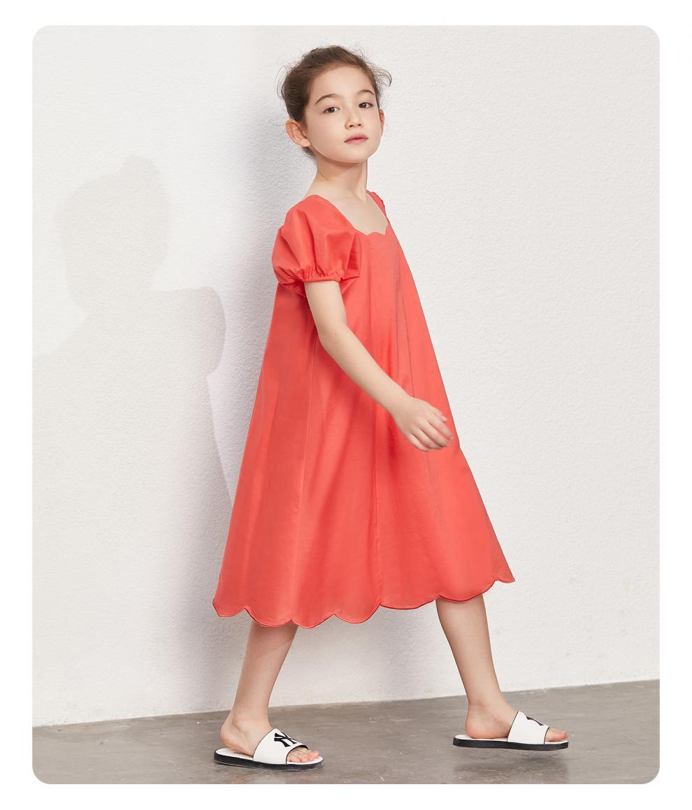 amii童装女童连衣裙2021夏装新款大儿童灯笼袖度假裙a字休闲洋气 米白