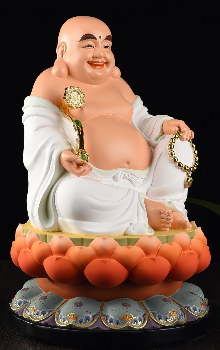 树脂弥勒佛摆件笑面佛布袋和尚彩绘工艺品开业礼品店铺装饰摆设 16寸