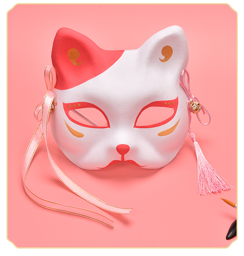 美女面具头套手绘日式和风猫面具女半脸成人儿童古风汉服化妆舞会cos