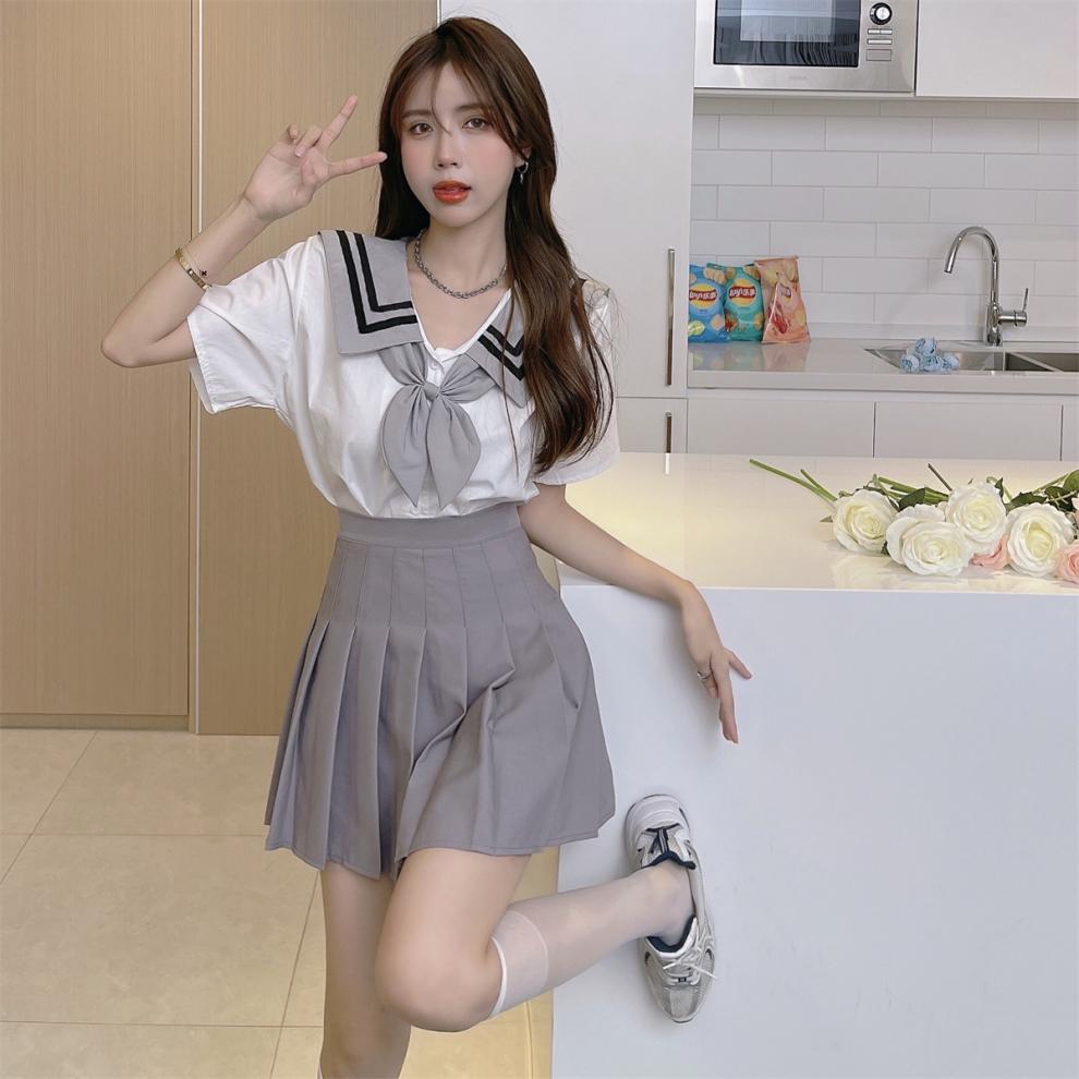 女神装备jk制服纯欲风两夏甜美学院风海军领衬衫百褶裙炸街减龄套装女