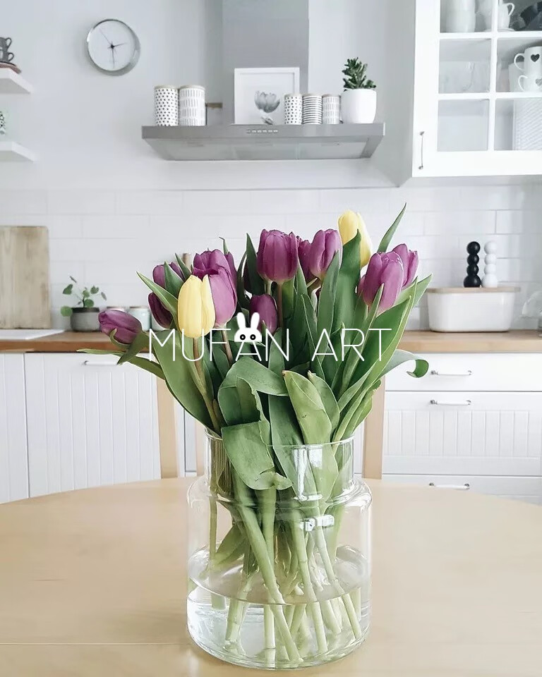 北欧透明玻璃花瓶一字口插花水培花器家居花店婚礼摆件花瓶墨绿色小号