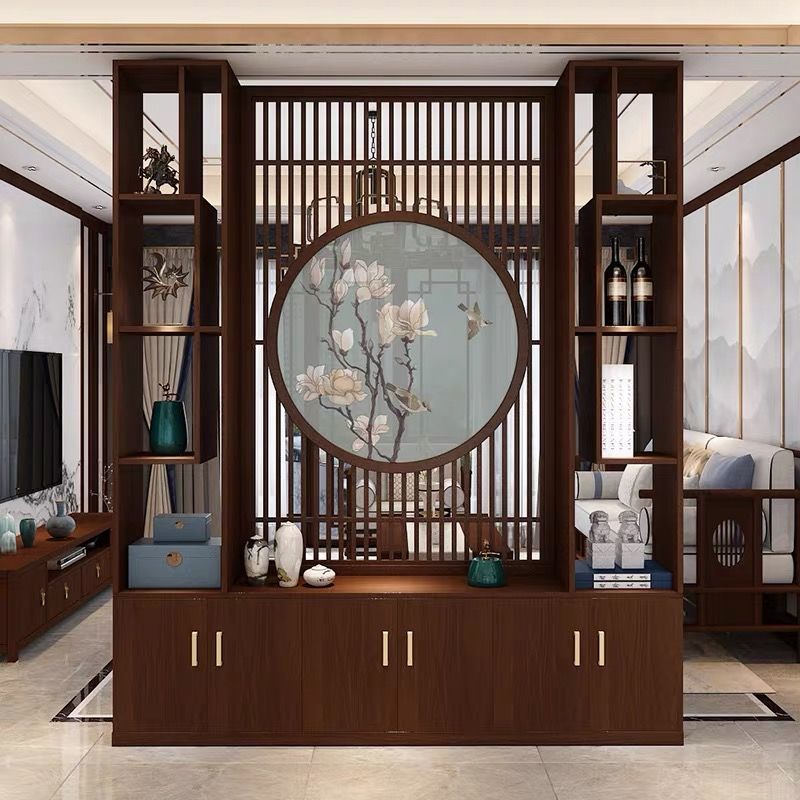 缦柔尼 新中式隔断鞋柜现代进门入户屏风一体客厅花格玄关柜子置物架