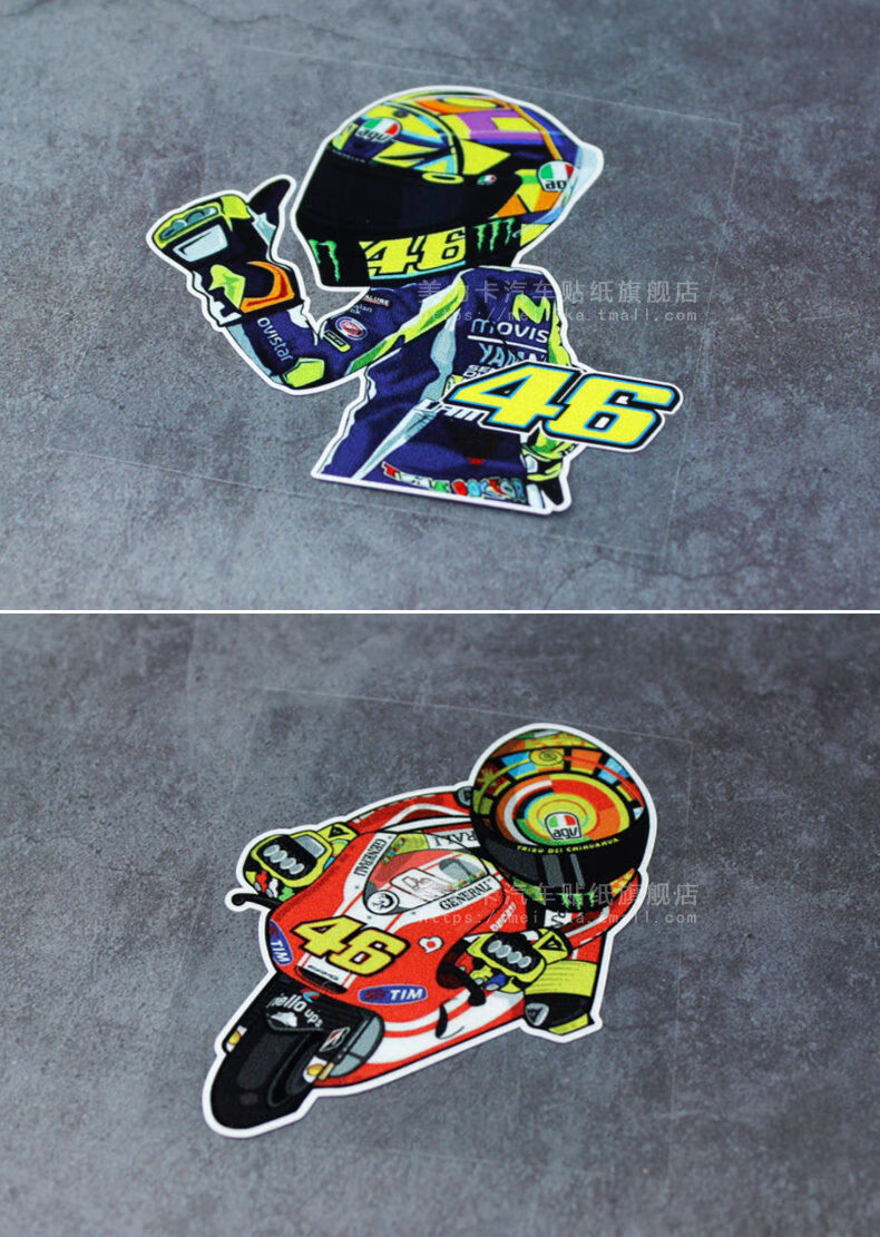 适用于卡通摩托赛车手罗西rossi46个性创意头盔电动车贴纸签名划痕 i