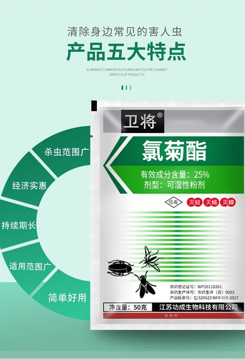 氯菊酯长效灭苍蝇药无味杀蚊子药粉室内养殖场除蟑螂药杀虫剂【图片