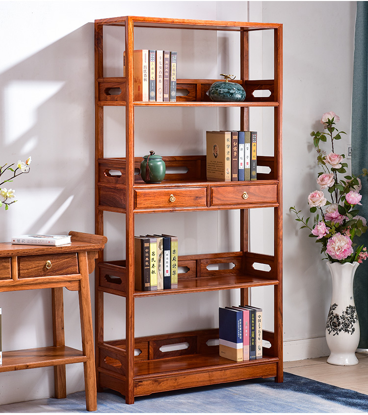 书架落地组合新中式实木仿古多层展示架书橱木展示置物架书架单个