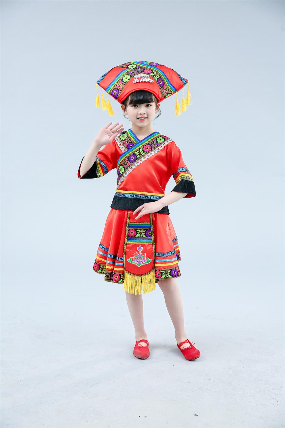 aqmt儿童三月三广西壮族服装少数民族服饰男女舞蹈表演演出服幼儿园服