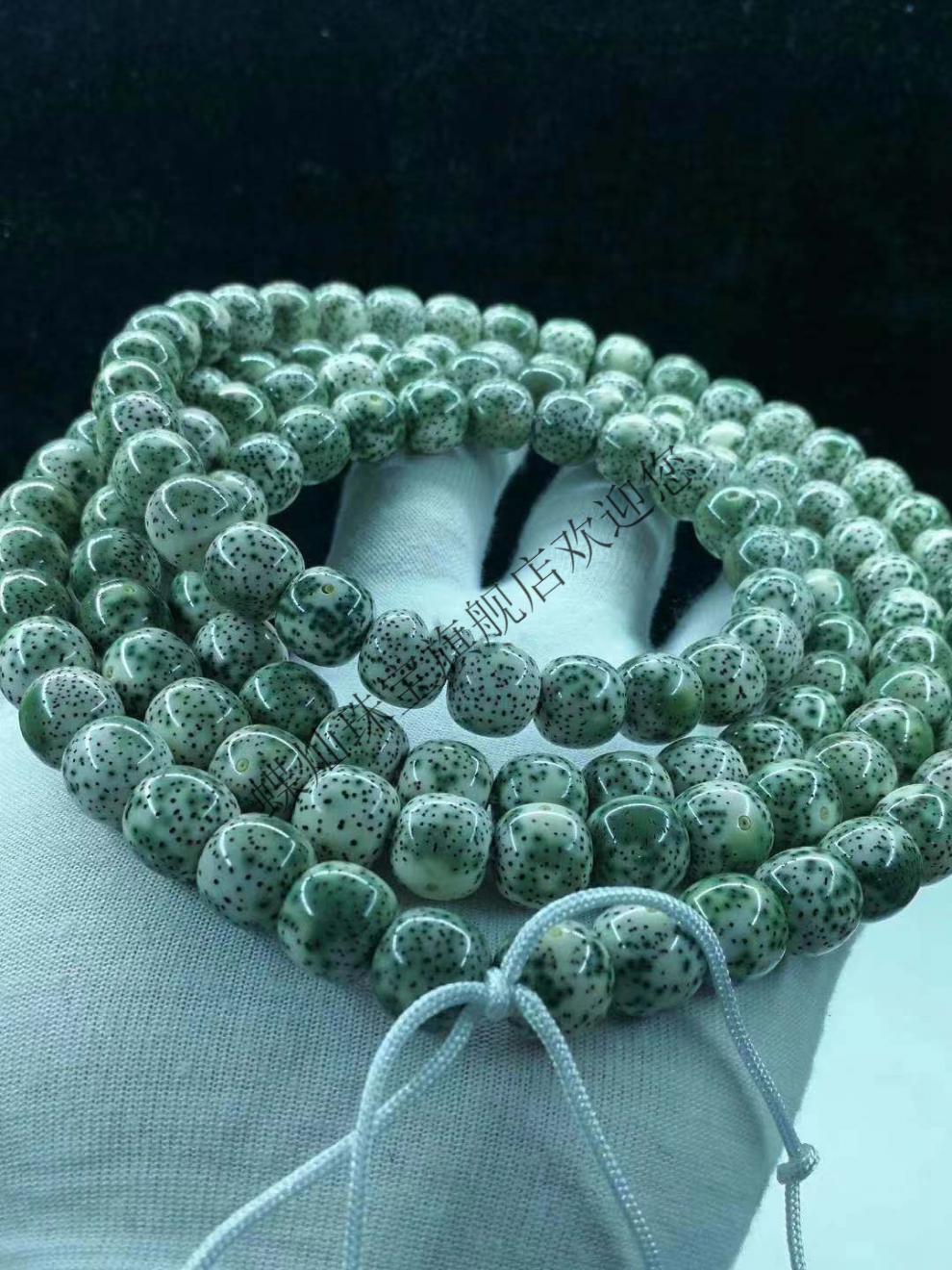 蝶灿星月菩提108颗海南原籽阴皮佛珠手链干磨翡翠绿正月桶珠男女1510