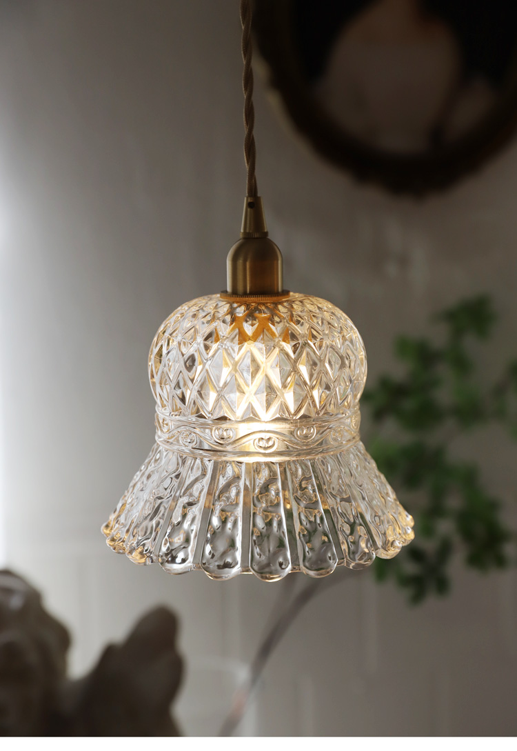 中古花纹玻璃灯罩单头小吊灯卧室床头飘窗吧台角落灯具e款蓬蓬裙