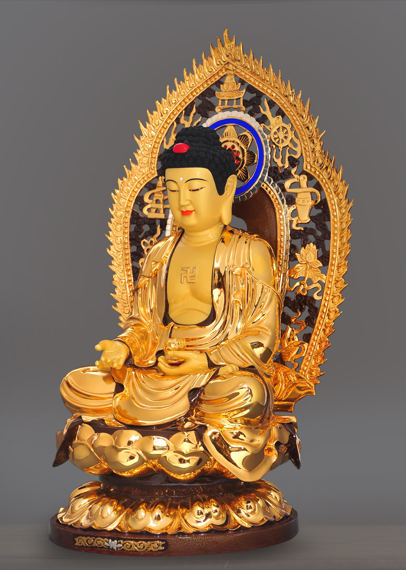 乾恋【轻奢高端】台湾全铜鎏金南无阿弥陀佛像本命佛居家供奉西方三圣