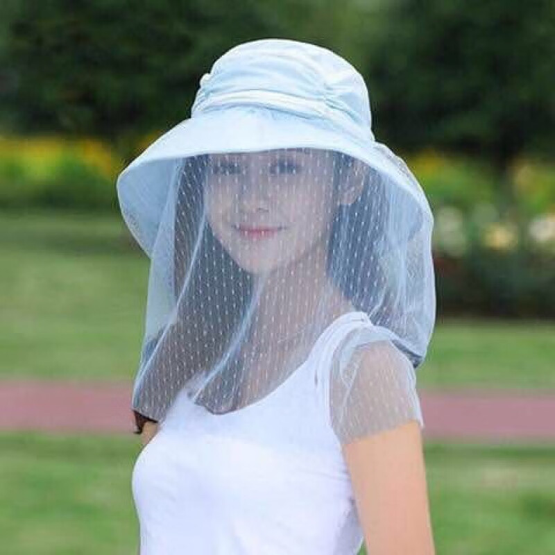 karond新品防蚊虫网纱帽子户外面纱帽男女防紫外线脸纱帽钓鱼防晒帽